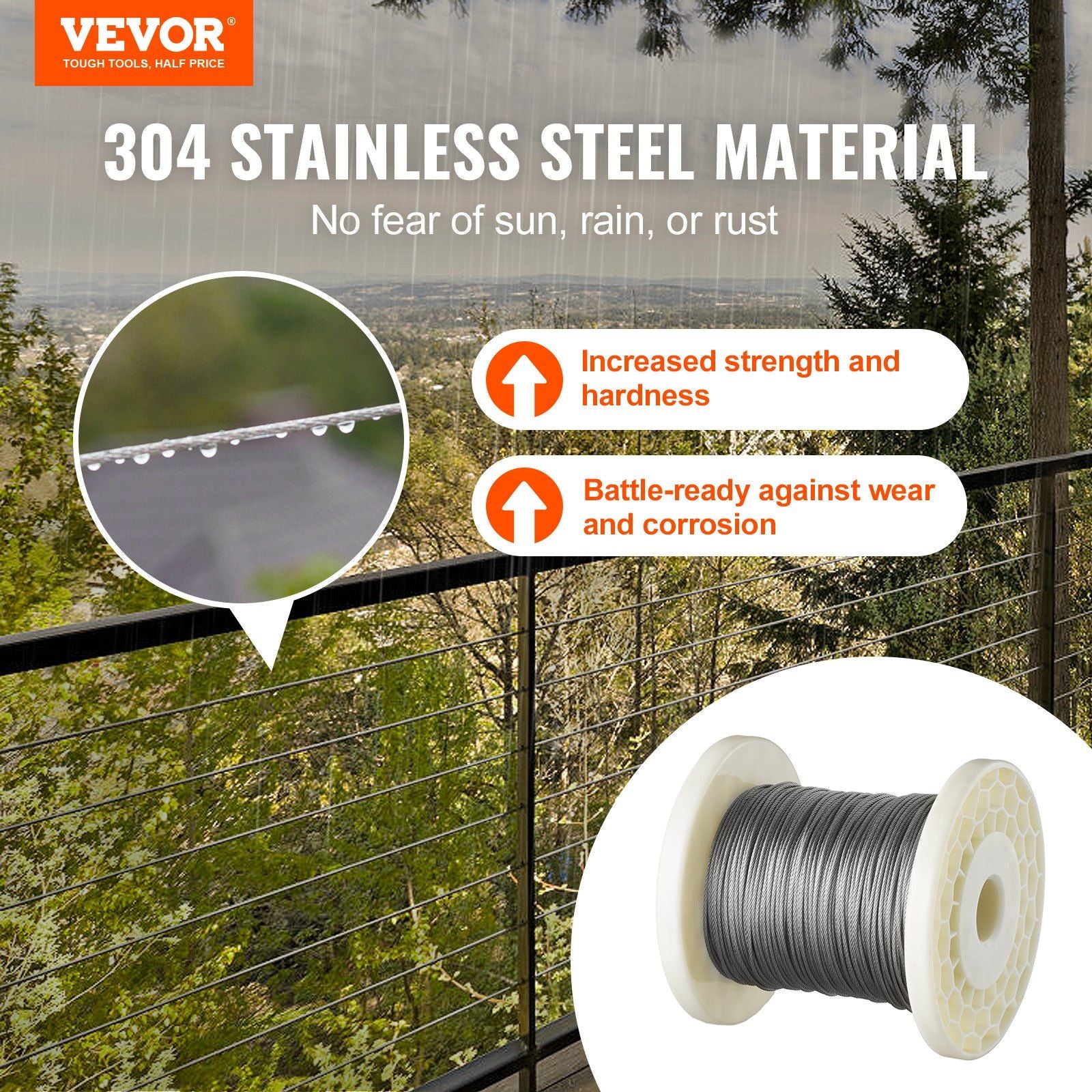 VEVOR Premium 1/16" Stainless Steel Wire Rope Kit with 80 Sleeves & 20 Thimbles, 7x7 Construction for Outdoor Use