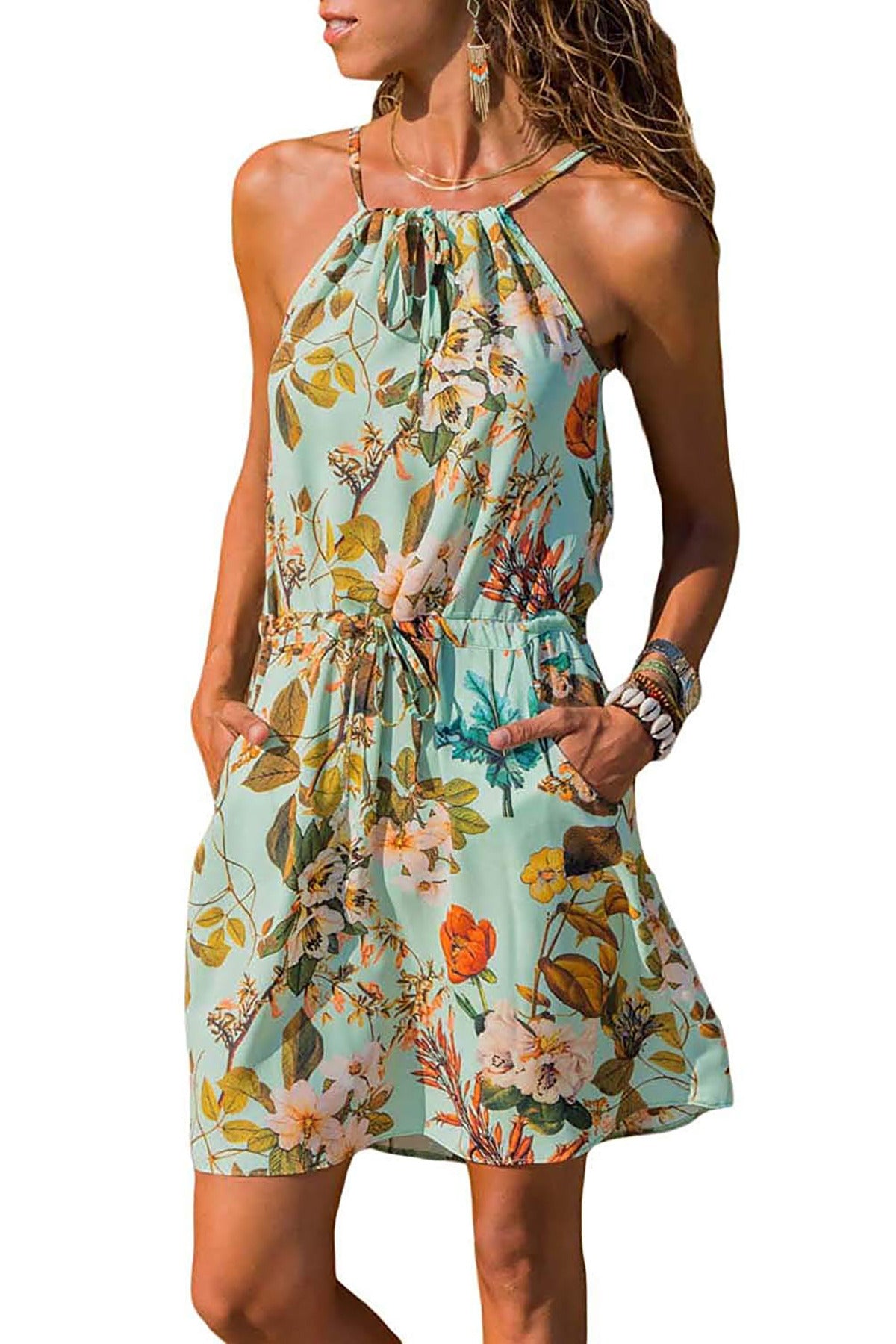 Floral A-Line Sling Dress for Summer Getaways