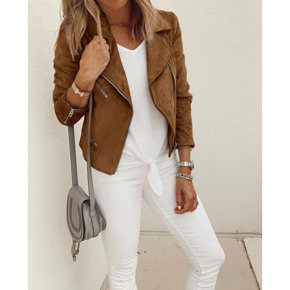 Chic Lapel Zip Crop Jacket