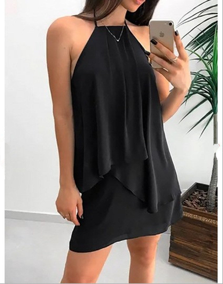 Backless Sling Dress with Irregular Hem