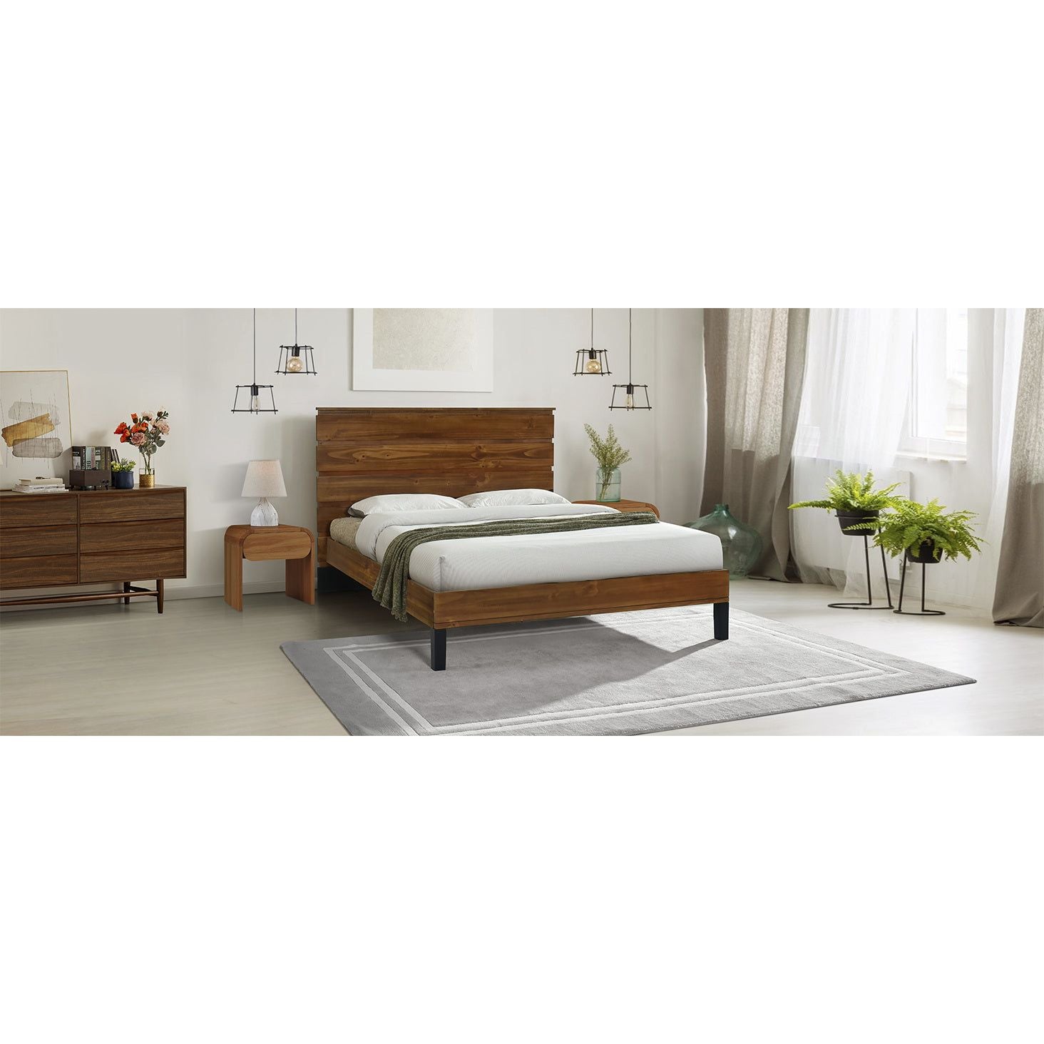 Elegant Mid-Century Pinewood King Bed