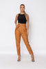 Rust Faux Leather High-Waisted Paperbag Trousers