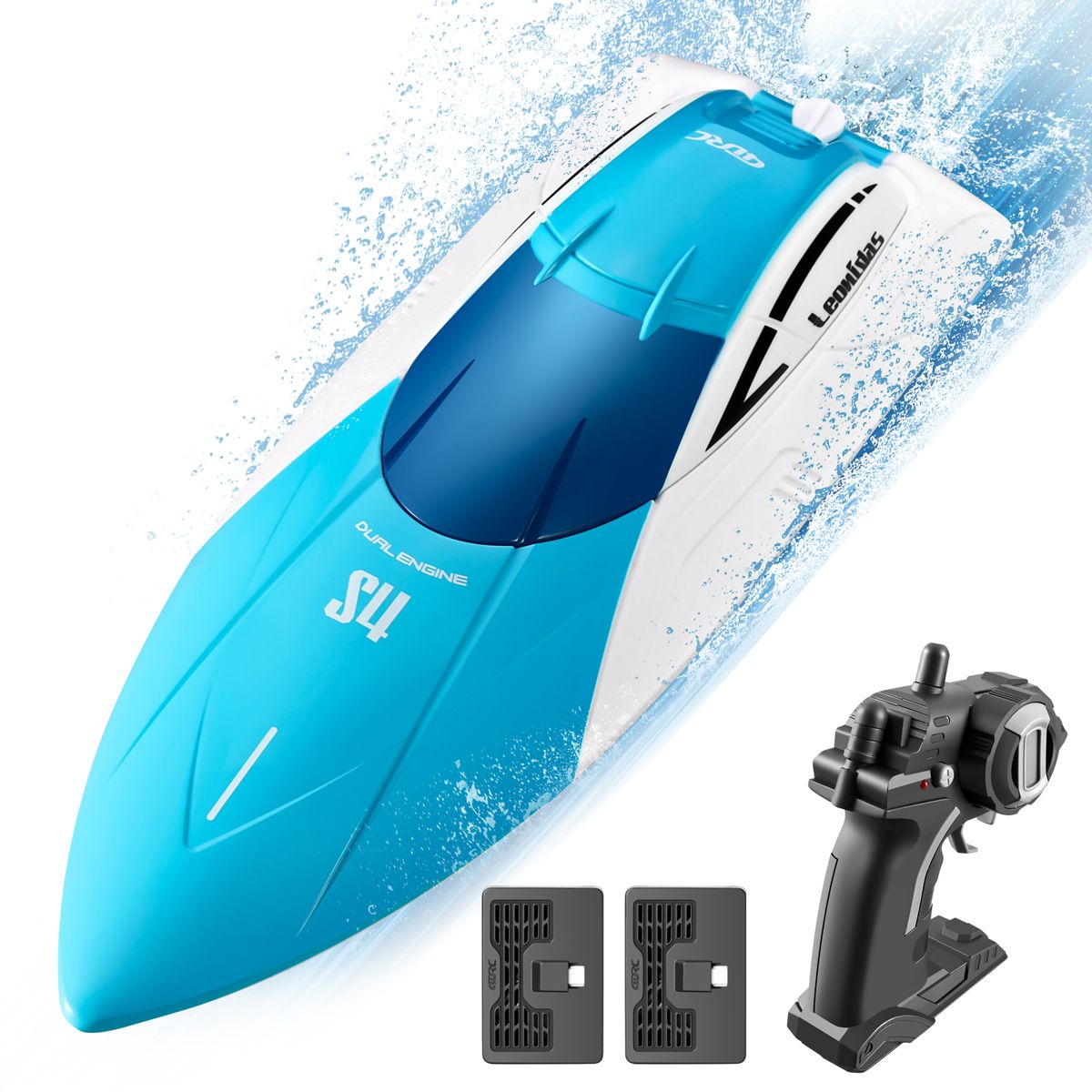 4DRC S4 High-Speed Remote Control Racing Boat with Dual Rechargeable Batteries - Perfect for Kids and Adults