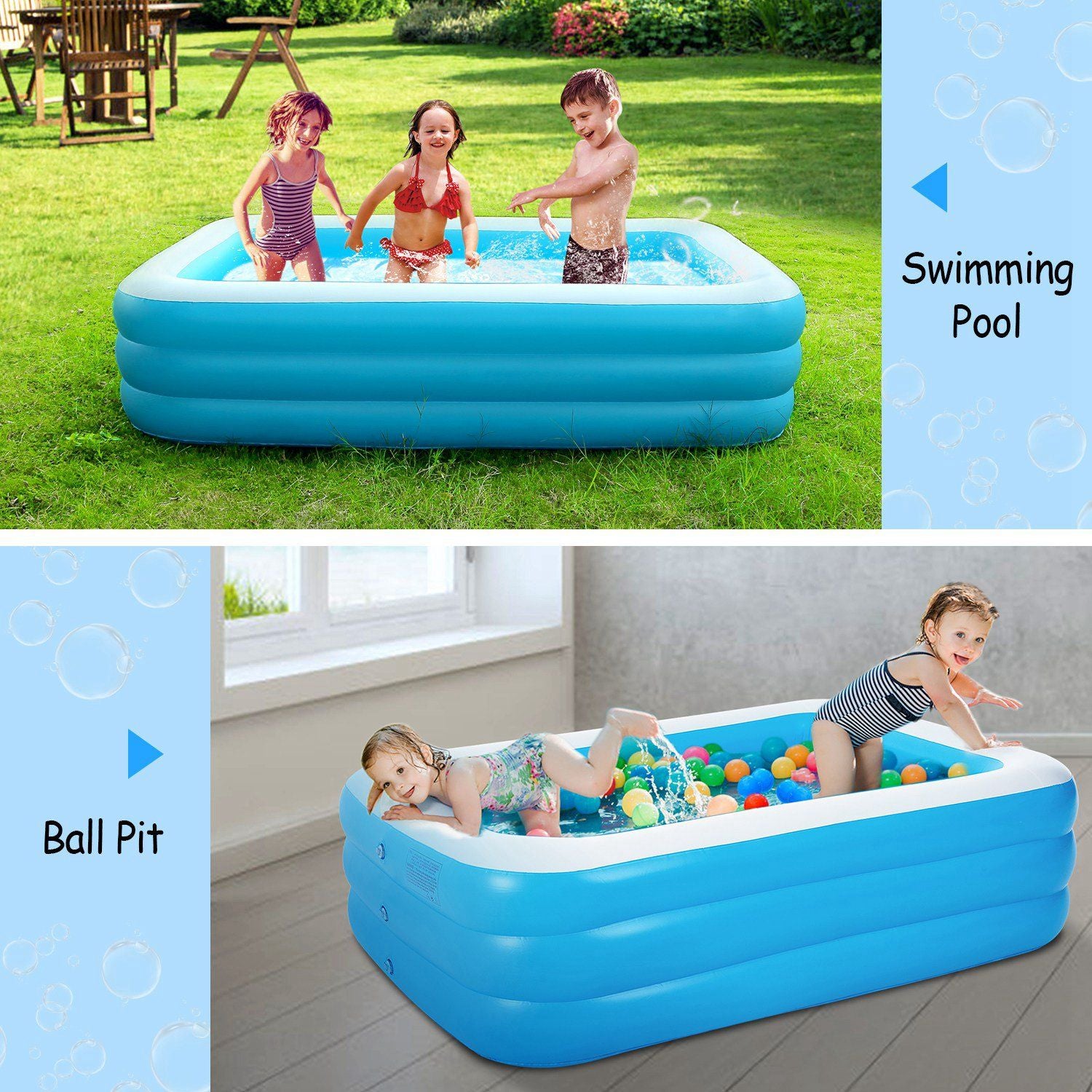 Spacious Family Inflatable Swimming Pool for Kids and Adults - Safe Blow-Up Water Play Center