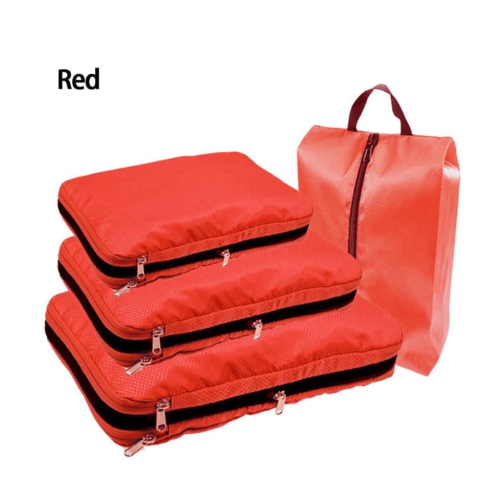 Essential Travel Compression Packing Cubes And Shoe Bag Set