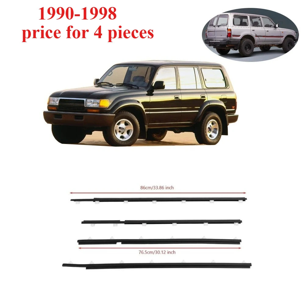 4 Pcs Black Moulding Door Belt Seal for Land Cruiser FJ80 1990 to 1998