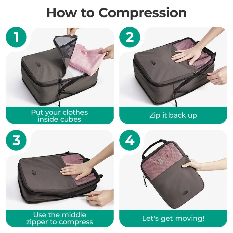 Bagsmart 6PC Compression Packing Cubes Large Capacity Portable Luggage Travel Organizers