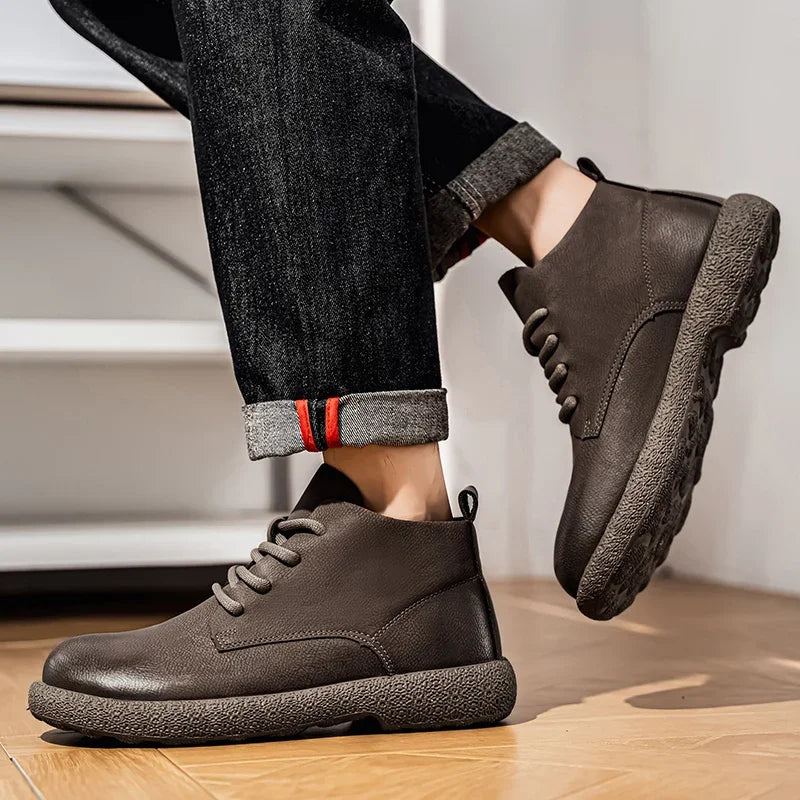 Professional Quality Leather Men Brown Aviation Boots