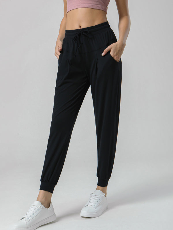 Nude Stretchy Drawstring Waist Leisure Trousers for All Seasons