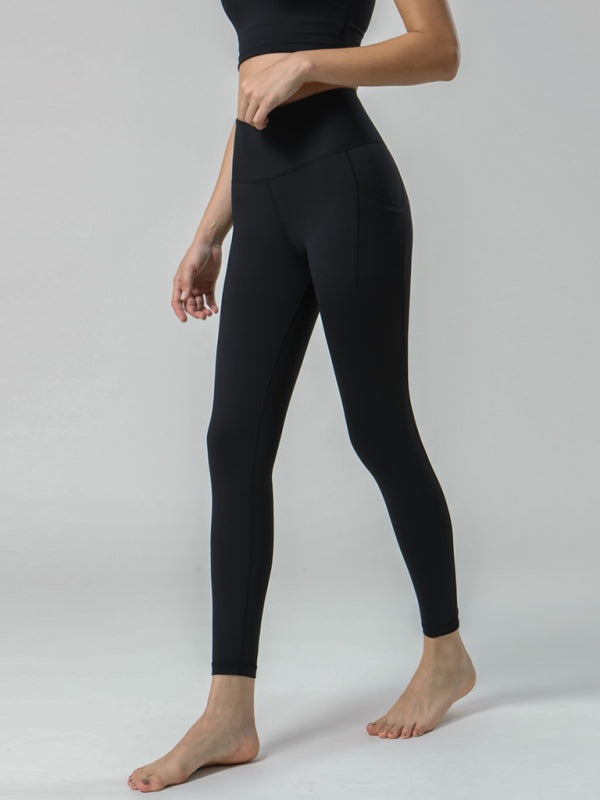 High-Waist Double-Sided Brushed Yoga Pants with Pockets for All Seasons