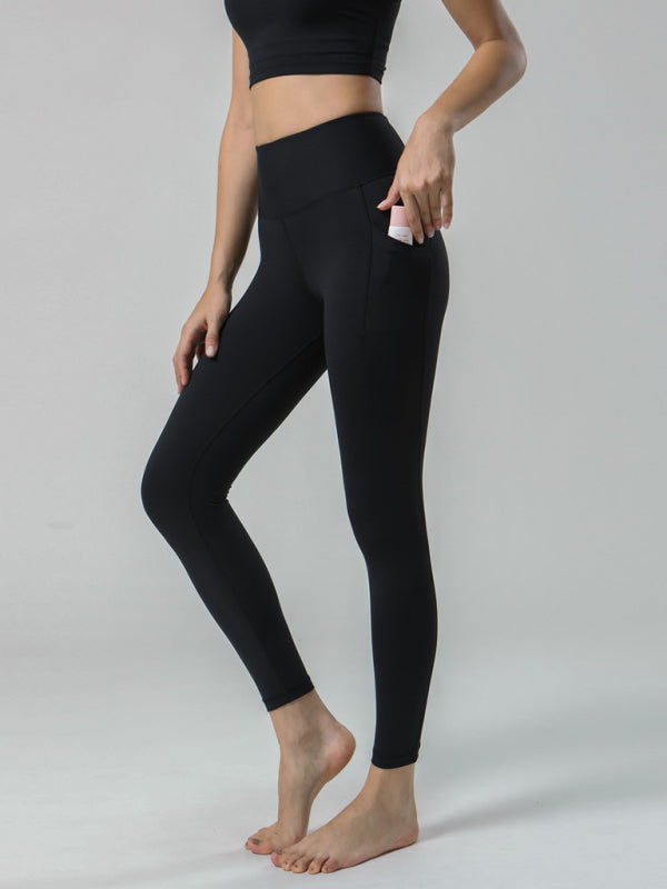 High-Waist Double-Sided Brushed Yoga Pants with Pockets for All Seasons