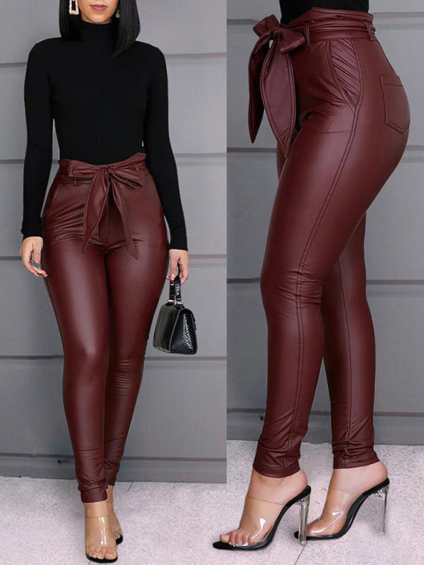 Chic PU Leather Pants with Belt