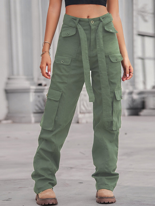 New washed denim multi-pocket heavy industry casual overalls trousers