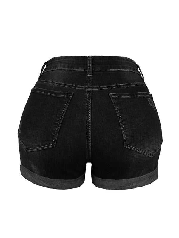 Women's Stretch Mid Rise Denim Shorts with Holes