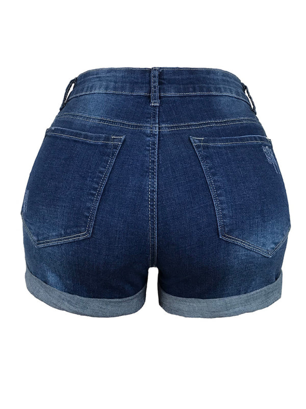 Women's Stretch Mid Rise Denim Shorts with Holes