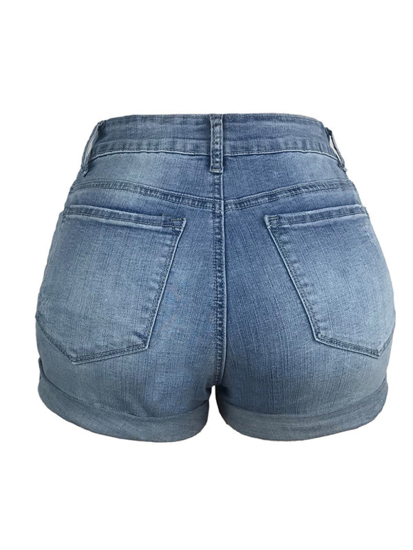 Women's Stretch Mid Rise Denim Shorts with Holes