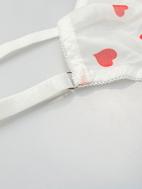 Chic Heart-Patterned Mesh Underwear Set