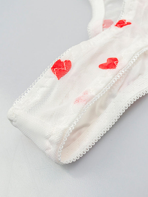 Chic Heart-Patterned Mesh Underwear Set