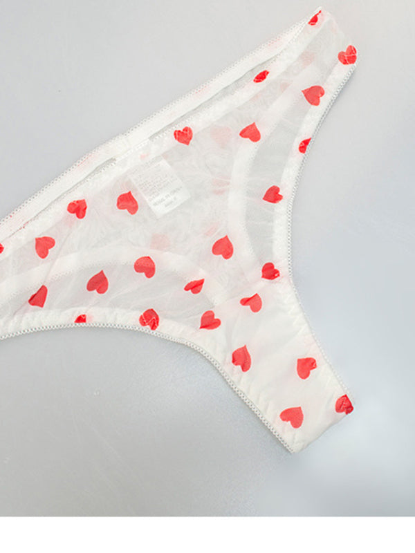 Chic Heart-Patterned Mesh Underwear Set