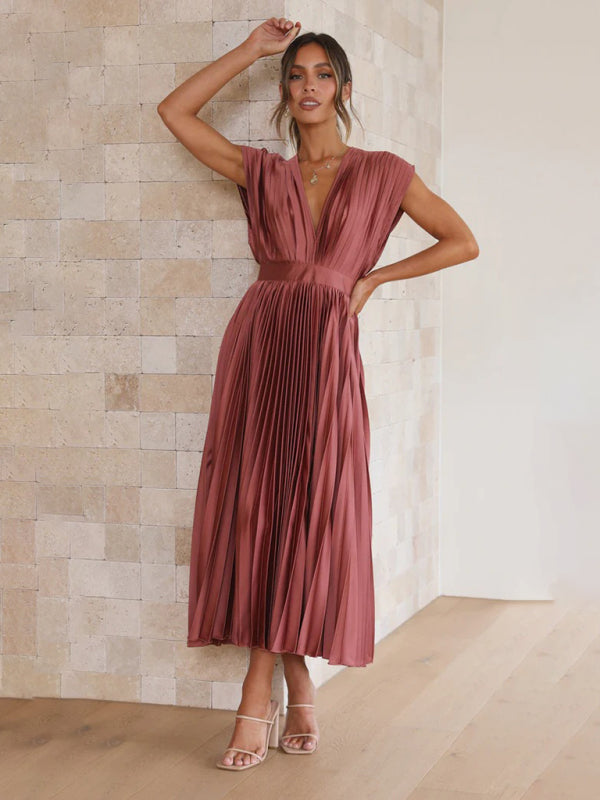 Sexy pleated casual loose zipper sleeveless dress