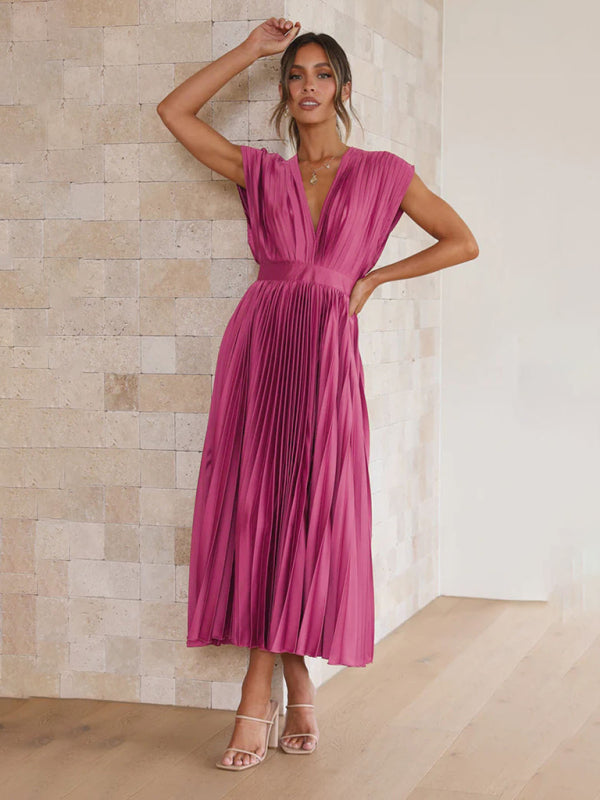 Sexy pleated casual loose zipper sleeveless dress