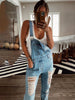 New style casual commuting ripped mid-waist denim jumpsuit