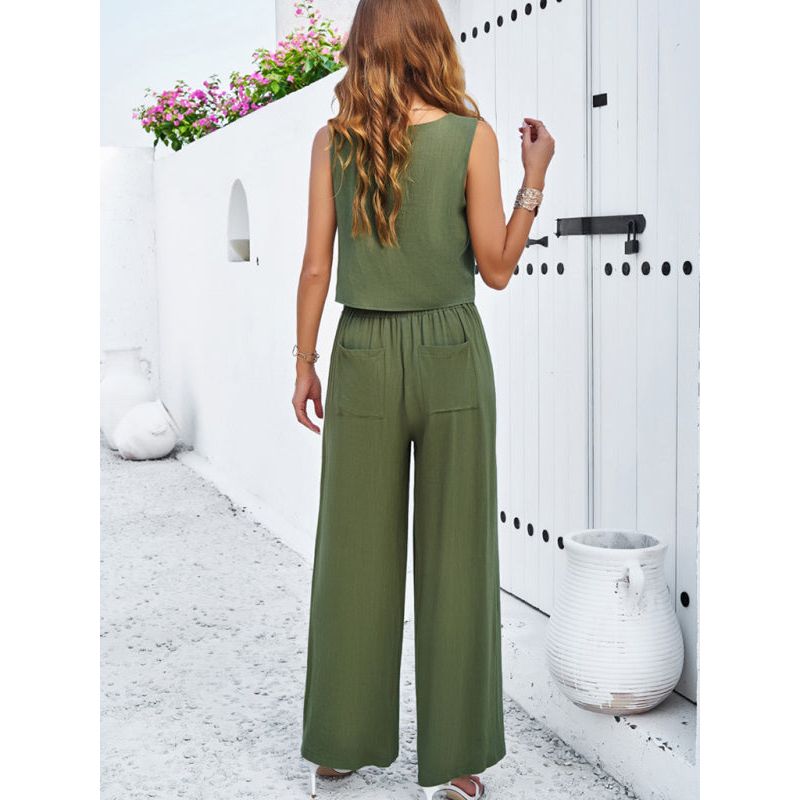 New casual sleeveless vest + trousers suit
