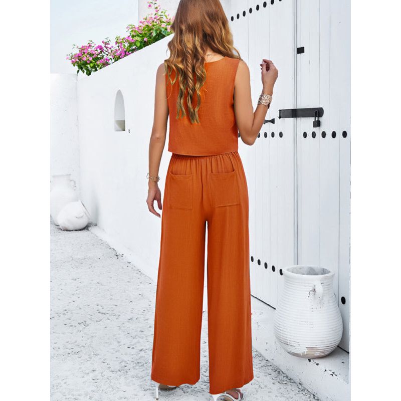 New casual sleeveless vest + trousers suit
