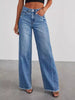 Women's Loose Wide Leg Side Seam Paneled Frayed Hem Jeans