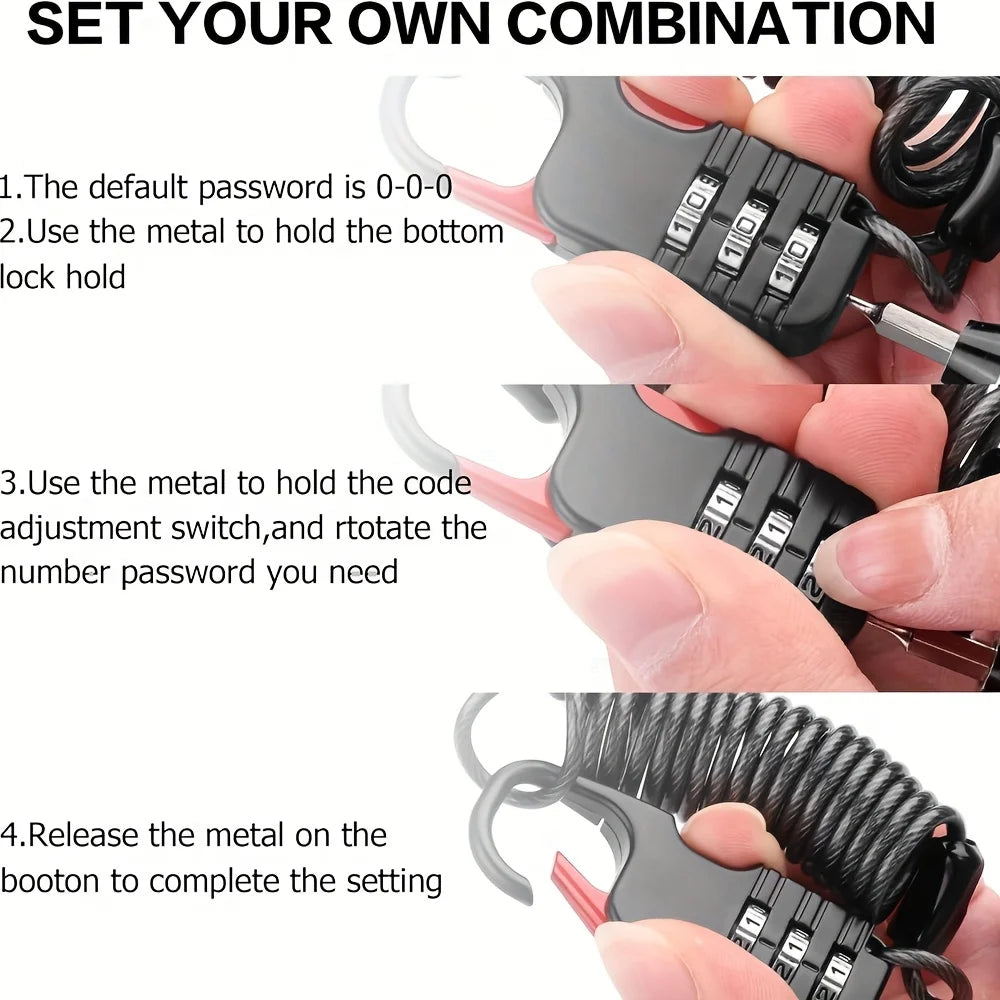 Retractable Cable Combination Padlock Secures Belongings