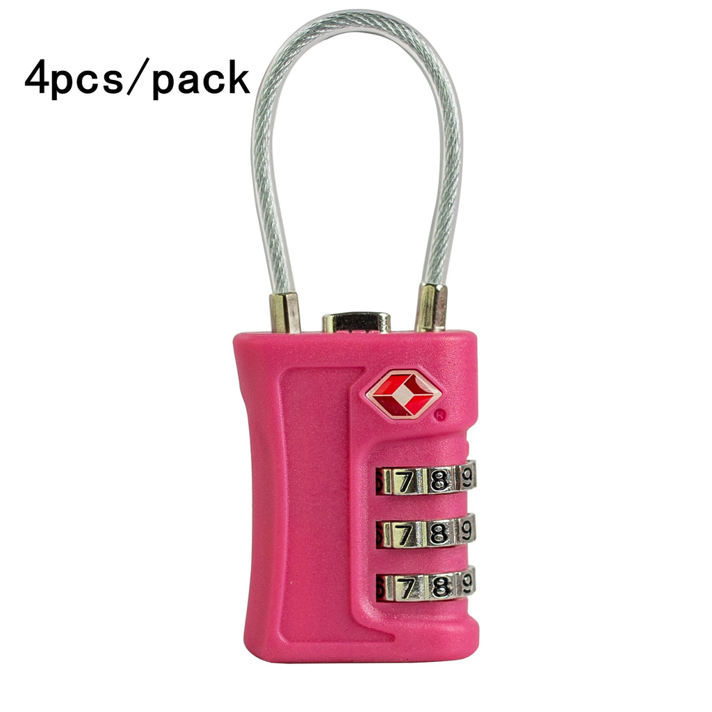 4 Pack TSA Customs Code Lock for Travel Luggage Password Changeable Black Lock Contrast Design Padlock 3 Digit Combination Lock