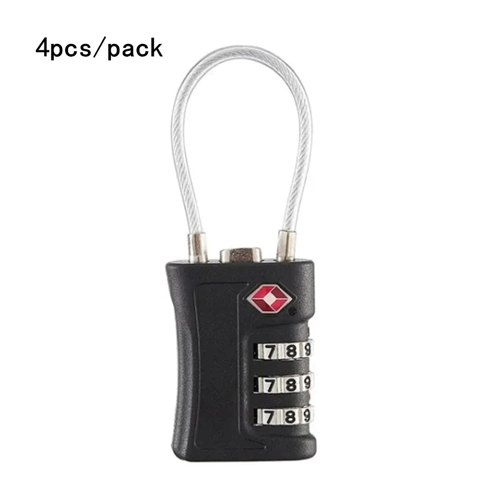 4 Pack TSA Customs Code Lock for Travel Luggage Password Changeable Black Lock Contrast Design Padlock 3 Digit Combination Lock