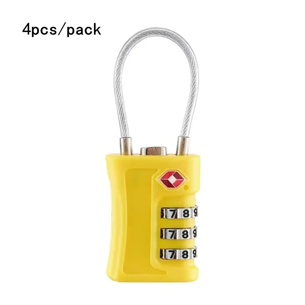 4 Pack TSA Customs Code Lock for Travel Luggage Password Changeable Black Lock Contrast Design Padlock 3 Digit Combination Lock