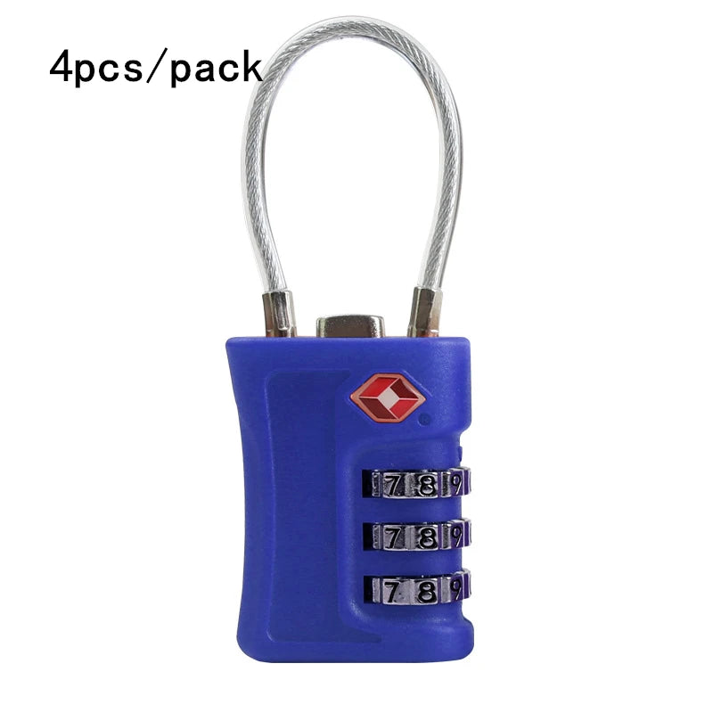 4 Pack TSA Customs Code Lock for Travel Luggage Password Changeable Black Lock Contrast Design Padlock 3 Digit Combination Lock
