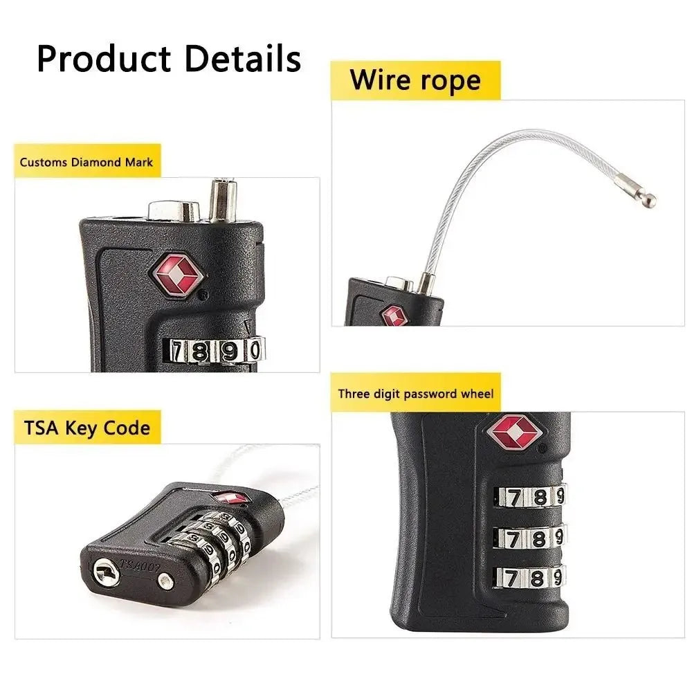 4 Pack TSA Customs Code Lock for Travel Luggage Password Changeable Black Lock Contrast Design Padlock 3 Digit Combination Lock