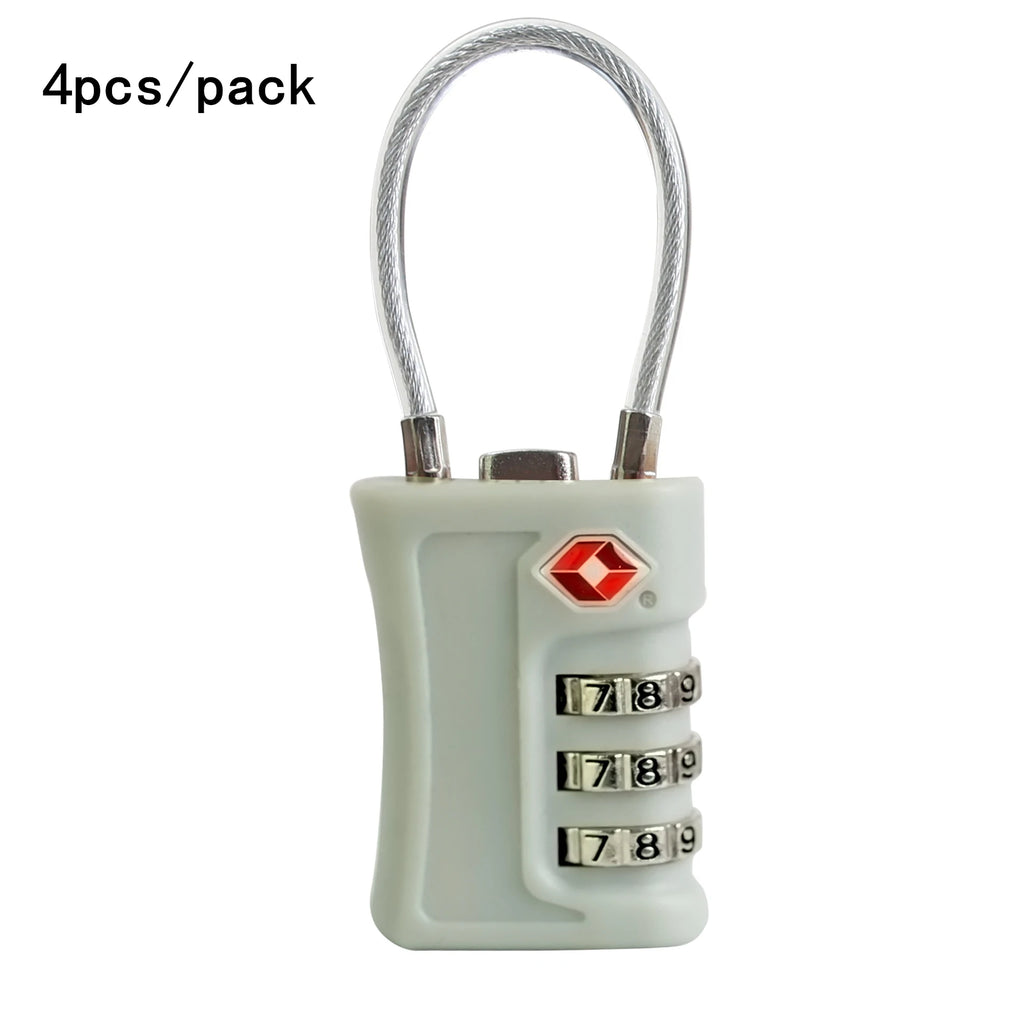 4 Pack TSA Customs Code Lock for Travel Luggage Password Changeable Black Lock Contrast Design Padlock 3 Digit Combination Lock