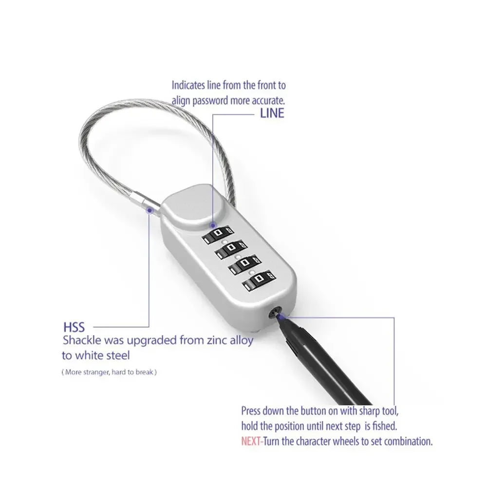Portable Zinc Alloy Four-Digit Combination Padlock