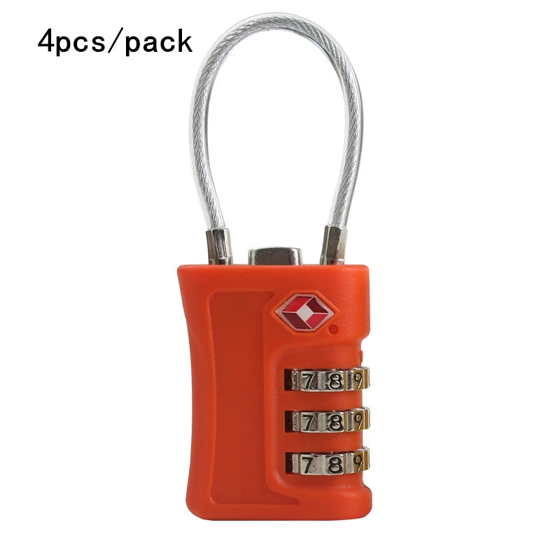 4 Pack TSA Customs Code Lock for Travel Luggage Password Changeable Black Lock Contrast Design Padlock 3 Digit Combination Lock